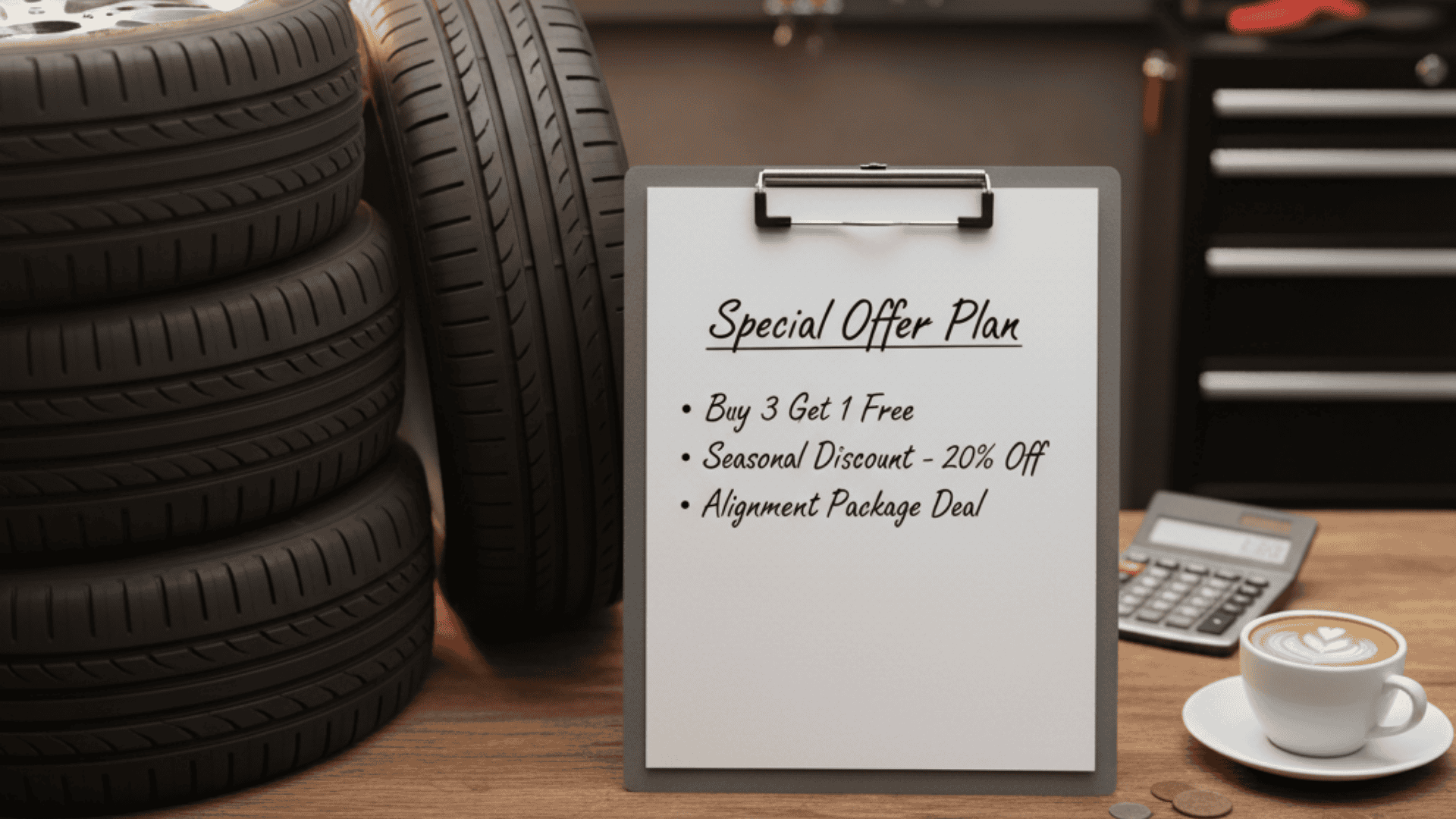 Tyre shop mechanic planning smart offers to increase sales and retain customers without reducing profit.