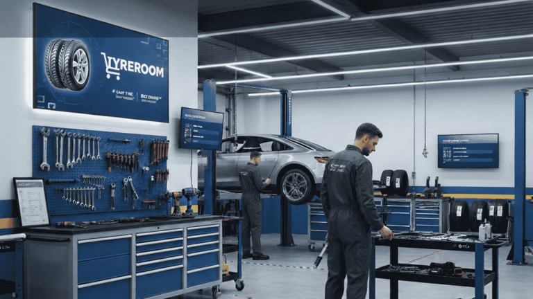 Garage mechanic inspecting a car and showing how garages can Sell More Tyres without being a tyre shop