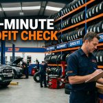 Tyre shop owner reviewing daily checklist in workshop to improve sales and profit